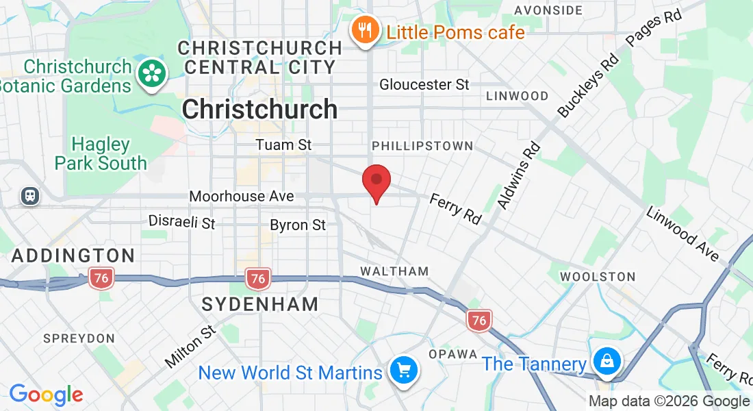 Map showing LocknLeave at 13 Stevens Street, Waltham, Christchurch 8011