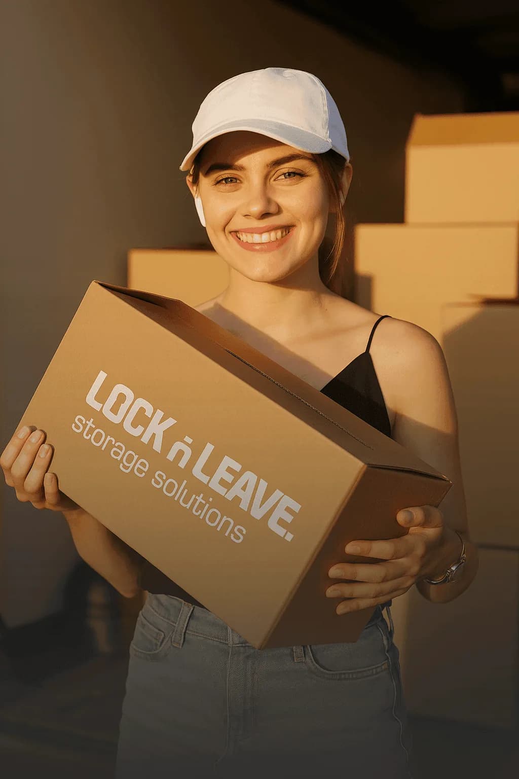 A LocknLeave customer carrying a storage box